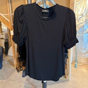 Tahari Black Puff Sleeve Blouse